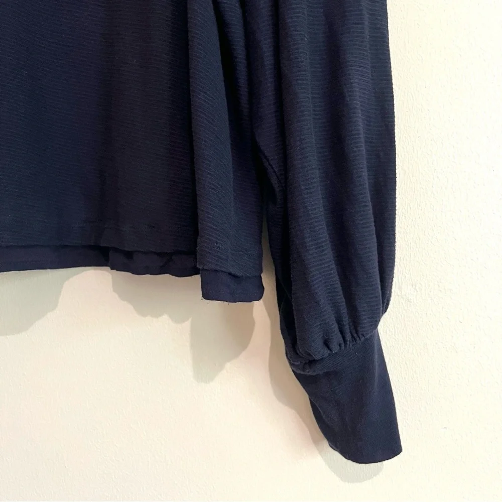 Free People Navy Billie Balloon Puff Sleeve Oversized Peasant Top Sz Medium